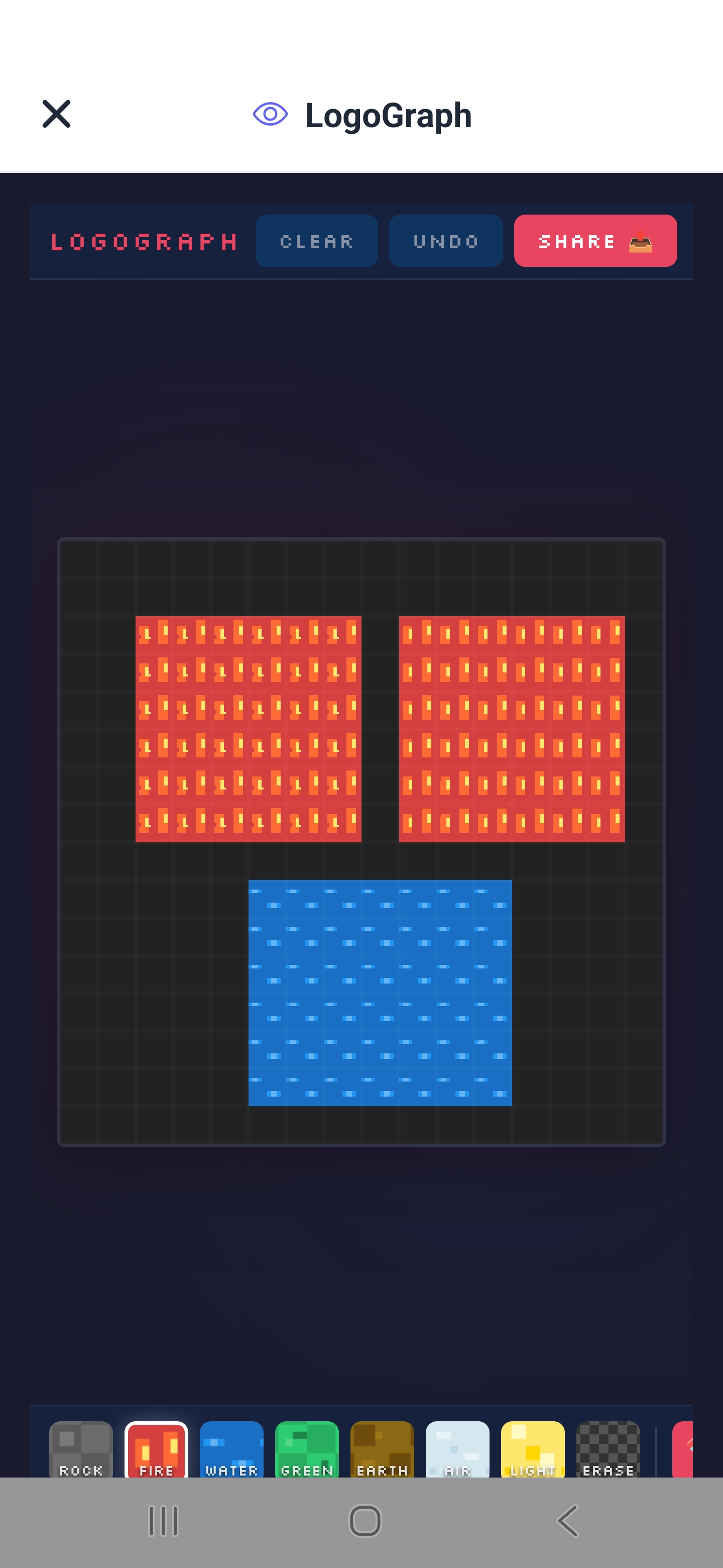 LogoGraph pixel-art editor made by Neyse AI with elemental brushes