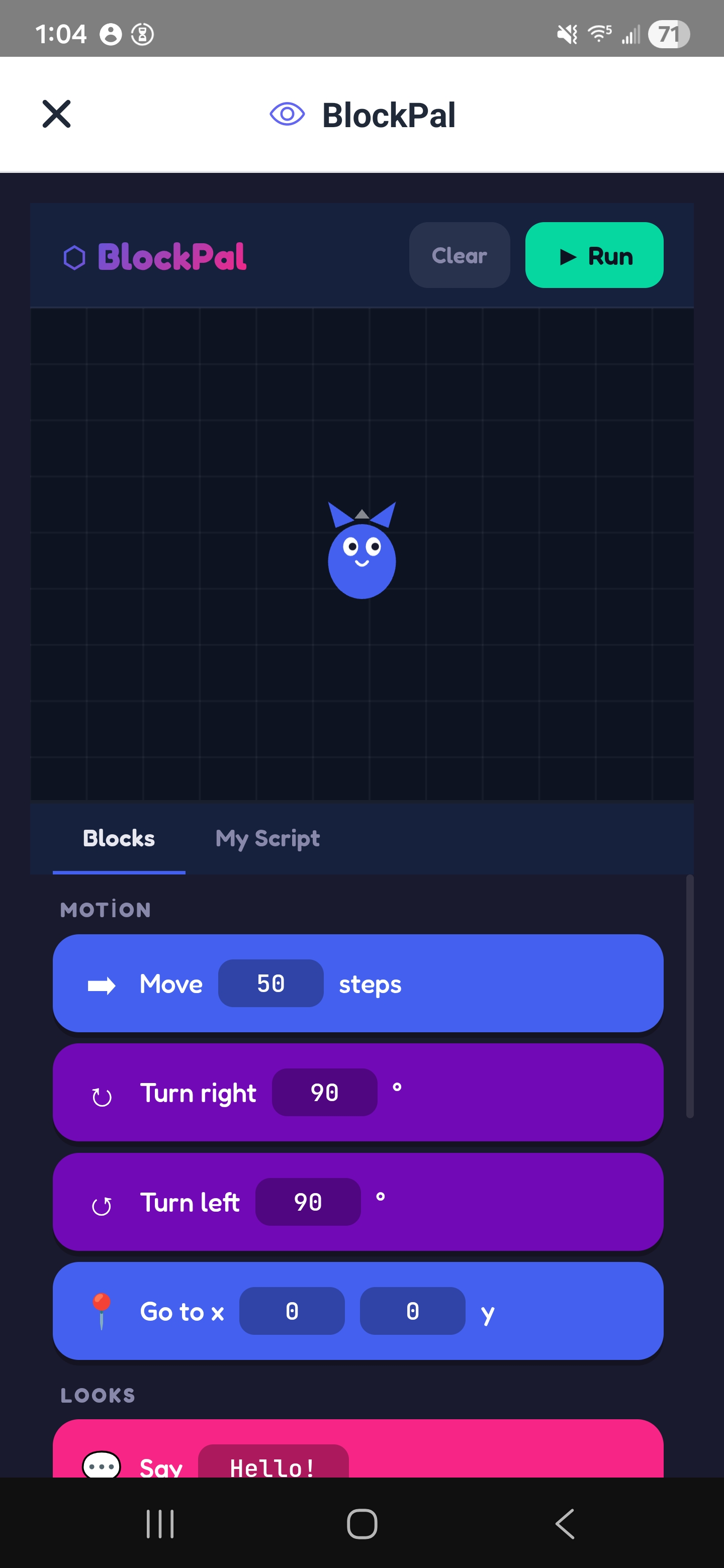 BlockPal Scratch-style block-based coding playground generated by Neyse AI